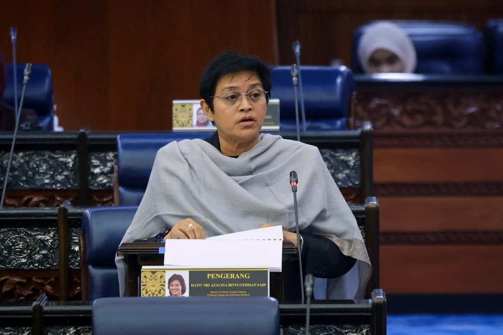 Minister in the Prime Minister’s Department (Law and Institutional Reform) Datuk Seri Azalina Othman Said speaks during the Dewan Rakyat sitting at Parliament House in Kuala Lumpur on July 22, 2025. — Bernama pic