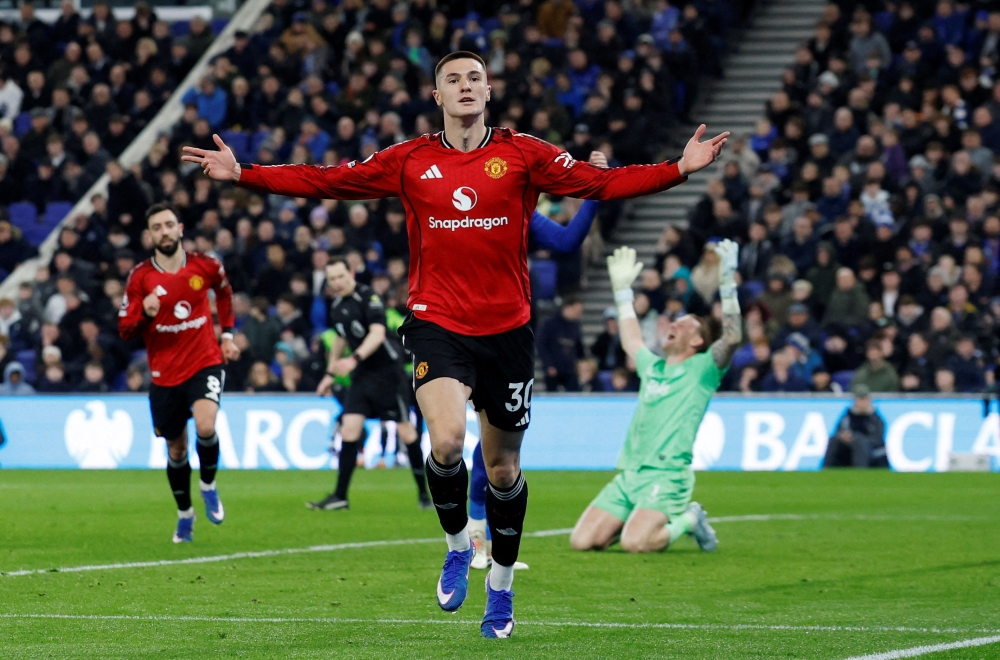 Manchester United’s Benjamin Sesko celebrates scoring their first goal against Everton at Hill Dickinson Stadium, Liverpool, February 23, 2026. — Action Images pic via Reuters