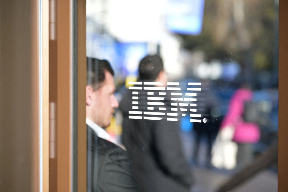 The IBM logo is displayed during the 56th annual World Economic Forum (WEF) meeting, in Davos, Switzerland, January 20, 2026. IBM shares sank 13.2 per cent, their biggest drop since October 18, 2000. — Reuters pic 