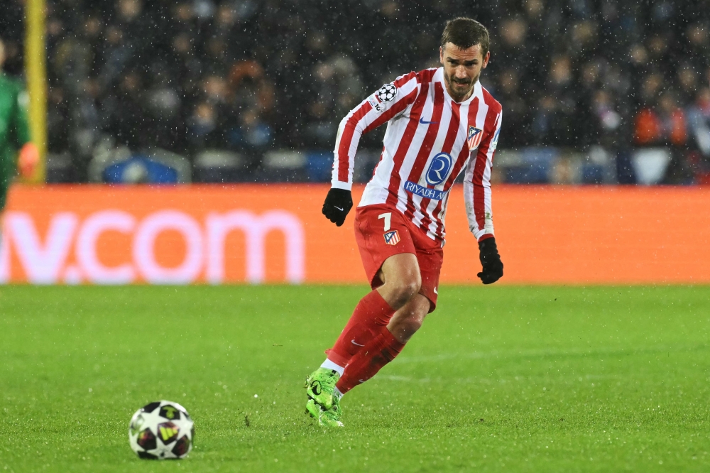 Atletico Madrid’s French forward #07 Antoine Griezmann passes the ball during the Uefa Champions League knockout round play-off first leg football match between Club Brugge and Atletico Madrid at the Jan Breydel Stadium in Brugge on February 18, 2026. — AFP pic 