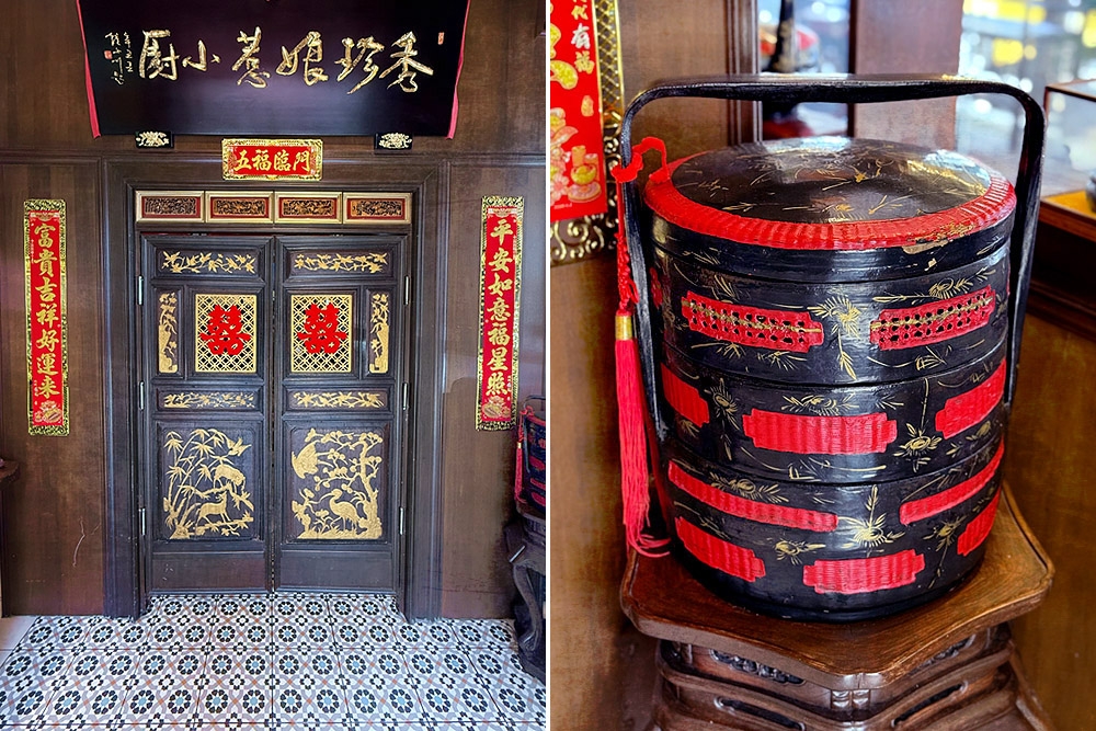 Furnished like a Peranakan home, from the wooden door (left) to a ‘bakul siah’ (right). — Picture by CK Lim