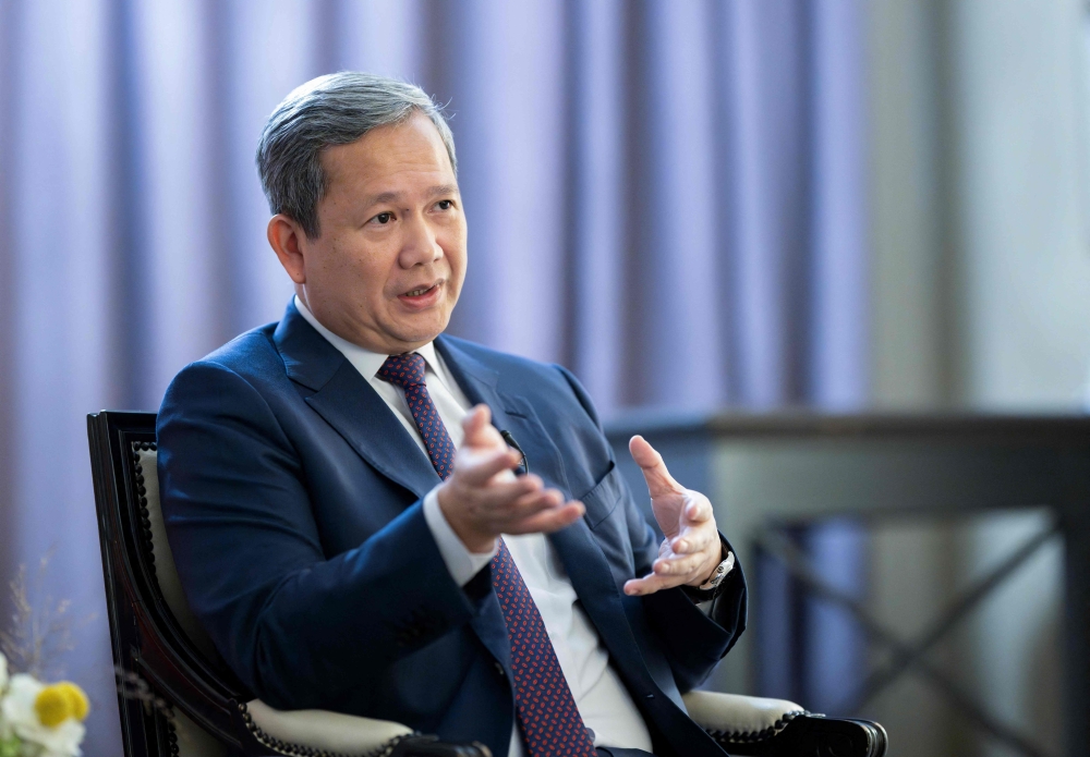 Cambodian Prime Minister Hun Manet speaks during an interview with AFP in Brussels on February 25, 2026.  — AFP pic 