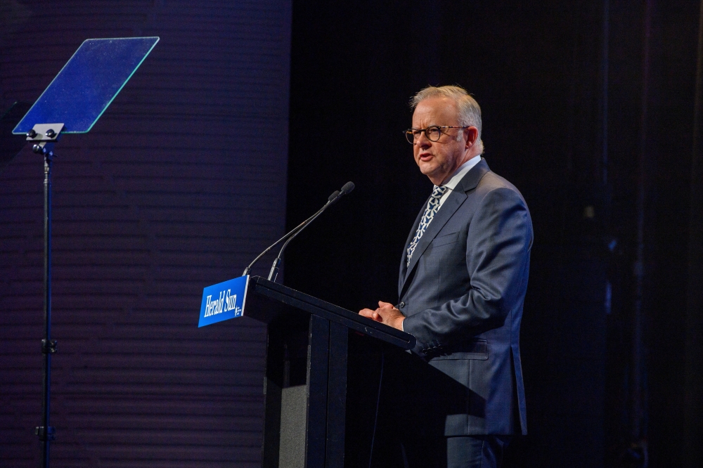 Prime Minister Anthony Albanese speaks during the Future Victoria Summit in Melbourne February 25, 2026. — Michael Currie/AAP pic via Reuters 