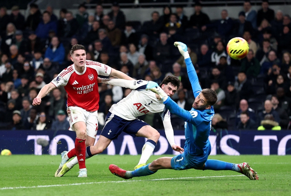 Arsenal’s Viktor Gyokeres scores their fourth goal past Tottenham Hotspur’s Guglielmo Vicario at Tottenham Hotspur Stadium, London, February 22, 2026. — Reuters pic 