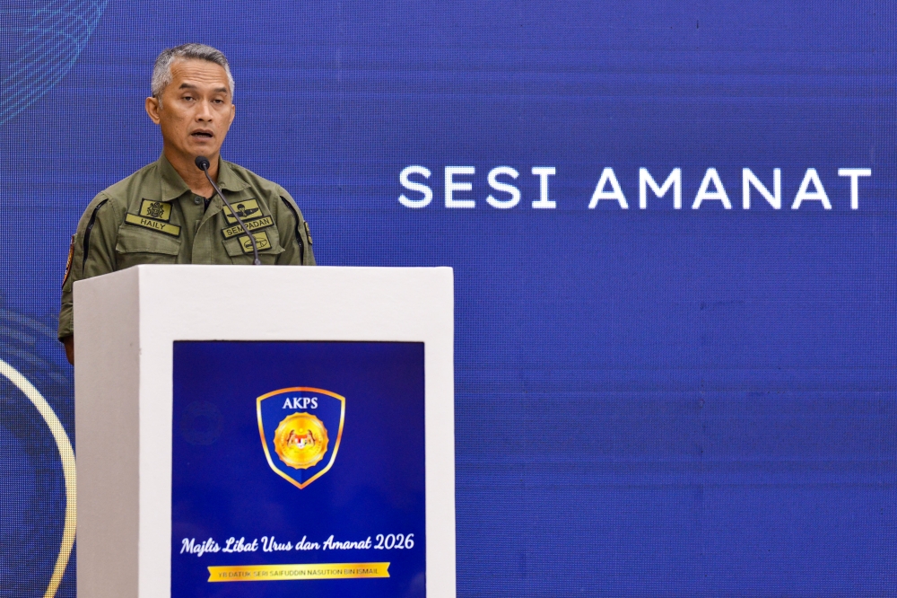 Border Control and Protection Agency director-general Datuk Seri Mohd Shuhaily Mohd Zain delivering AKPS director-general’s address in Putrajaya, February 3, 2026. — Bernama pic