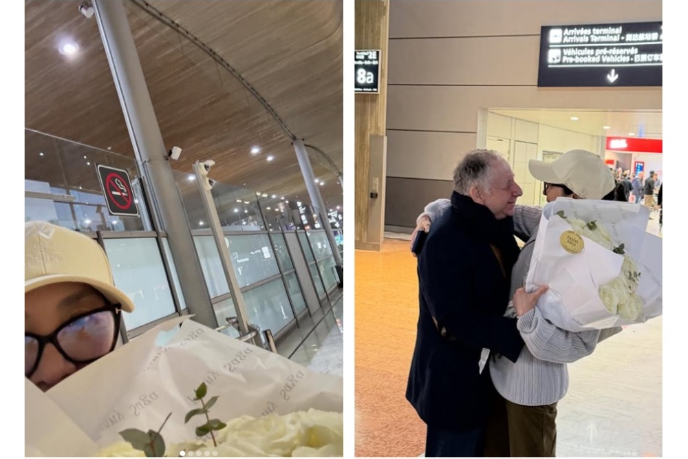 In an Instagram post on Wednesday, Yeoh shared that she had waited at an airport with a bouquet of white roses to surprise her husband for his 80th birthday. — Screengrab via Instagram/michelleyeoh_official