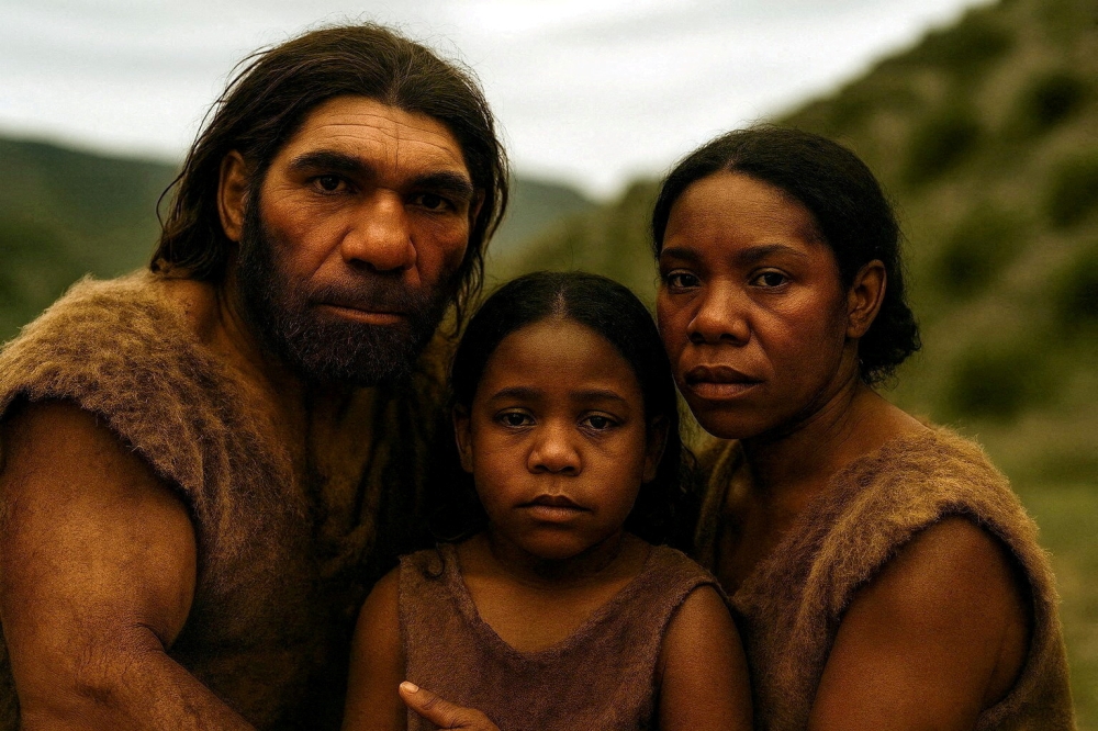 An AI-reconstructed image, created at Tel Aviv University, shows a mixed Neanderthal-Homo Sapiens family. — Tel Aviv University handout pic via Reuters