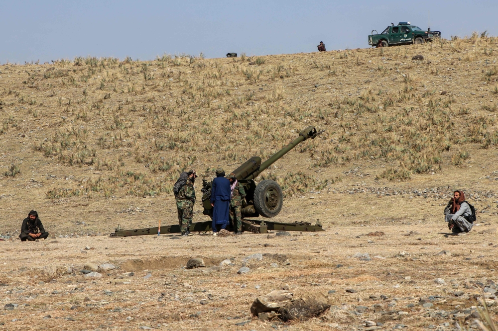 Taliban security personnel stand next to an artillery gun near the border area in the Jaji Maydan district of Khost province on February 27, 2026 following clashes between Taliban forces and Pakistani border forces. — AFP pic 