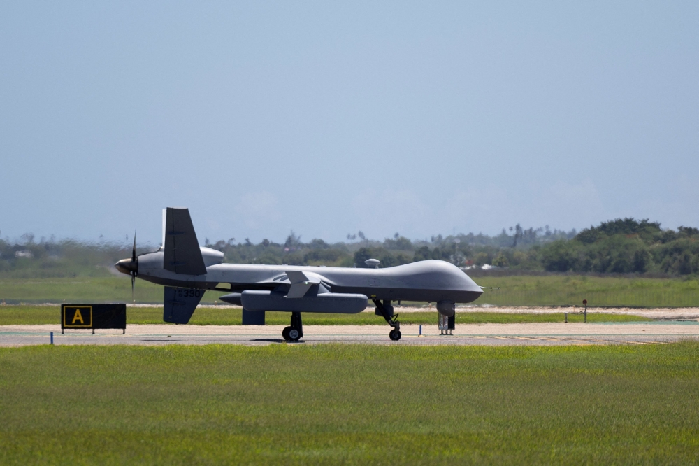 A US unmanned Reaper drone taxies on the runway of the Rafael Hernandez Airport in Aguadilla, Puerto Rico September 4, 2025. — Reuters pic