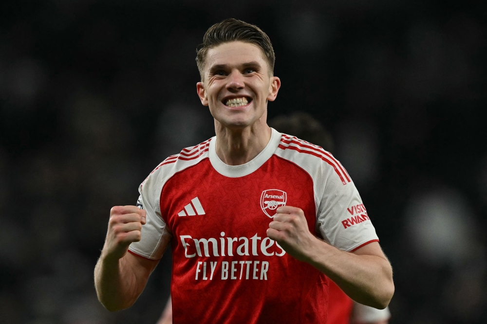 Arsenal's Swedish striker #14 Viktor Gyokeres celebrates after scoring the team's fourth goal during the English Premier League football match between Tottenham Hotspur and Arsenal at the Tottenham Hotspur Stadium in London, on February 22, 2026. — AFP pic