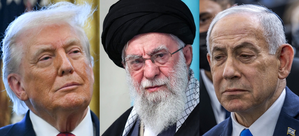 This combination of pictures created on February 28, 2026 shows (L to R) US President Donald Trump, Iran’s Supreme Leader Ayatollah Ali Khamenei , and Israel’s Prime Minister Benjamin Netanyahu. — AFP pic