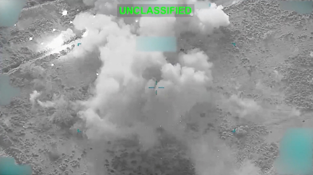Smoke and dust rise after an explosion at an undisclosed location in a screengrab from a video released by US Central Command (Centcom) on February 28, 2026, following an operation dubbed ‘Epic Fury’ against Iran. — US Centcom via X/Reuters