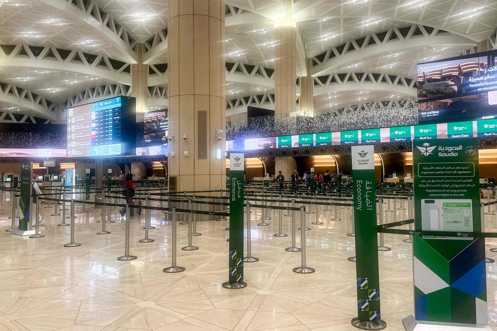 The empty terminal at King Khalid International Airport in Riyadh is pictured on March 1, 2026. — AFP pic