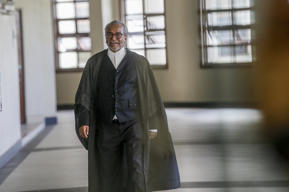 Lawyer Tan Sri Muhammad Shafee Abdullah is photographed at the Kuala Lumpur Court Complex on June 4, 2024. — Picture by Hari Anggara