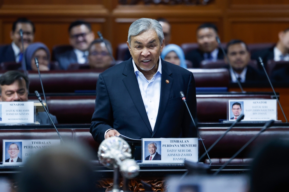 Deputy Prime Minister Datuk Seri Dr Ahmad Zahid Hamidi at the First Meeting of the Fifth Session of the 15th Parliament at Dewan Negara, Parliament Building, Kuala Lumpur, March 2, 2026 — Bernama pic