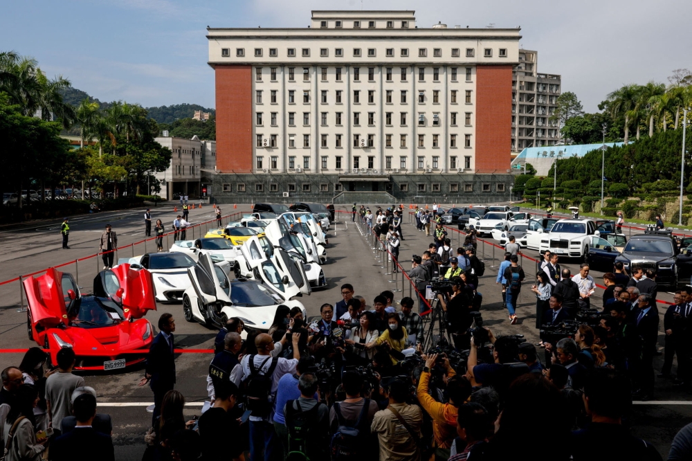 Luxury cars are on display, as Taiwan auctions off luxury cars linked to the Cambodian scam centre Prince Group, in Taipei March 2, 2026. — Reuters pic 