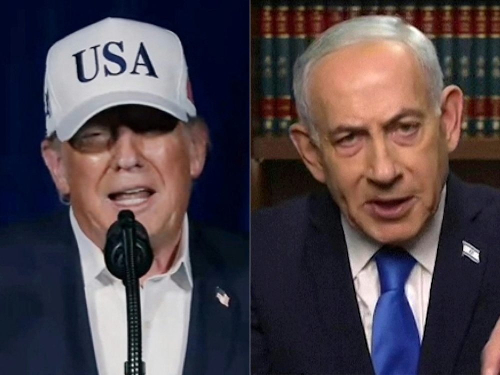 This combination of pictures created on February 28, 2026 shows a screen grab from an eight minute video posted by US President Donald Trump  on his X account showing Donald Trump making a statement regarding the United States strikes on Iran, on February 28, 2026 and a screen grab from a handout video released by Israel’s Government Press Office (GPO) showing Prime Minister Benjamin Netnayahu giving a televised address from his office in Jerusalem on February 28, 2026. — AFP pic 