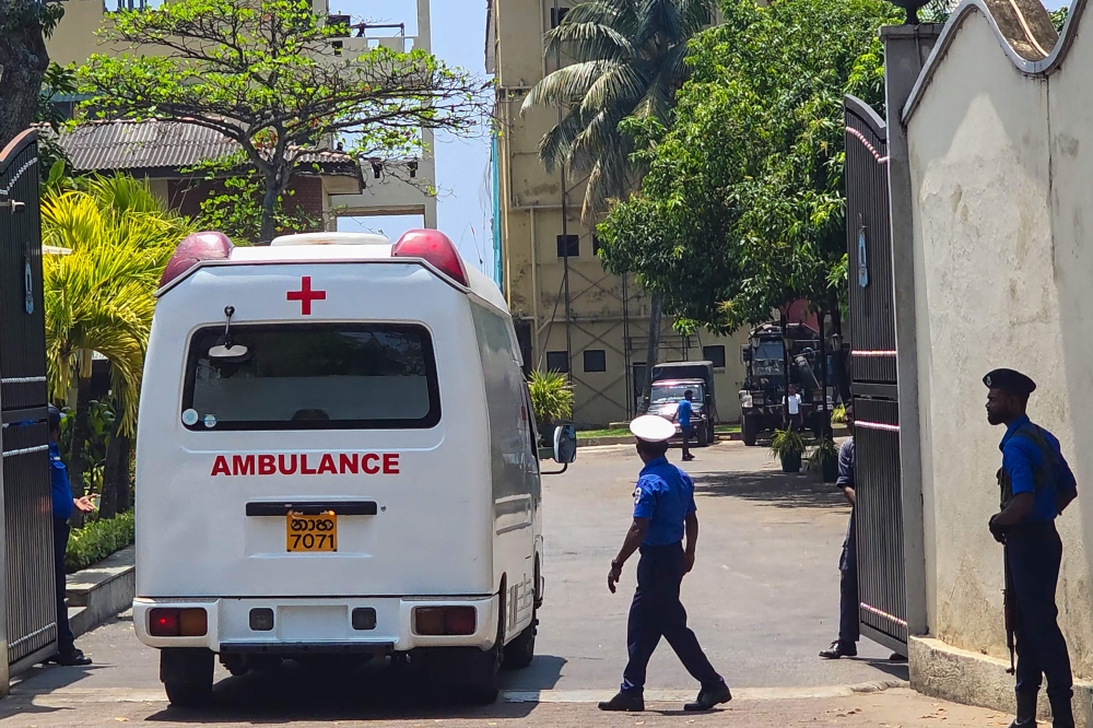 An ambulance enters Sri Lanka's southern naval head quarters in Galle on March 4, 2026, to pick up Iranian sailors rescued from Iranian frigate Iris Dena that was sunk off their island earlier in the day. — AFP pic 