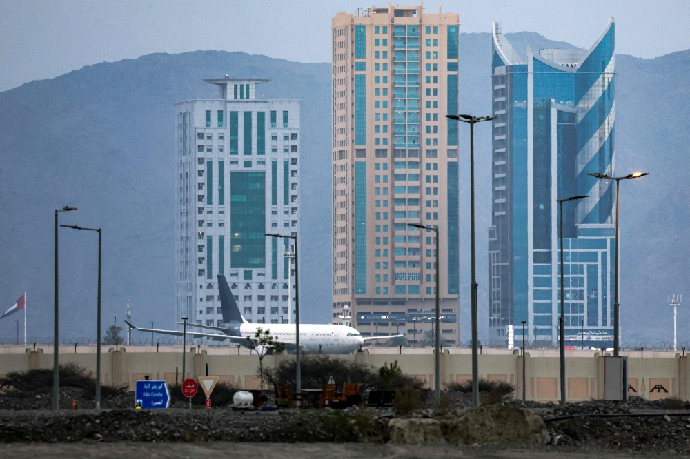 An aircraft taxis at Fujairah International Airport in the gulf emirate of Fujairah on March 4, 2026. — AFP pic