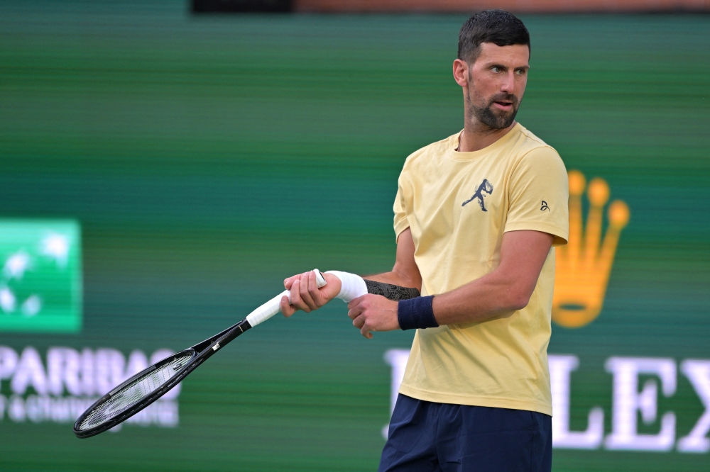 Novak Djokovic during a practice session for the BNP Paribas Open at the Indian Wells Tennis Garden in California, March 2, 2026. — Jayne Kamin-Oncea-Imagn Images pic via Reuters 