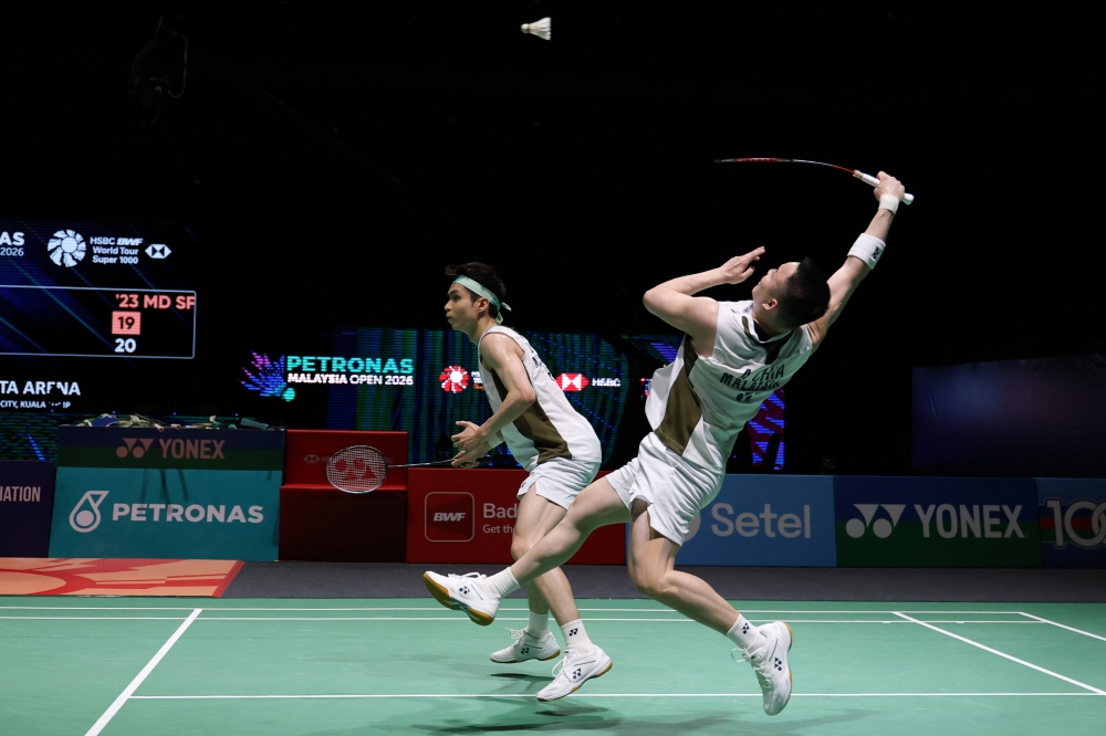 National men’s doubles pair Aaron Chia and Soh Wooi Yik compete during the Petronas Malaysia Open 2026 at Axiata Arena in Kuala Lumpur on January 10, 2026. — Bernama pic
