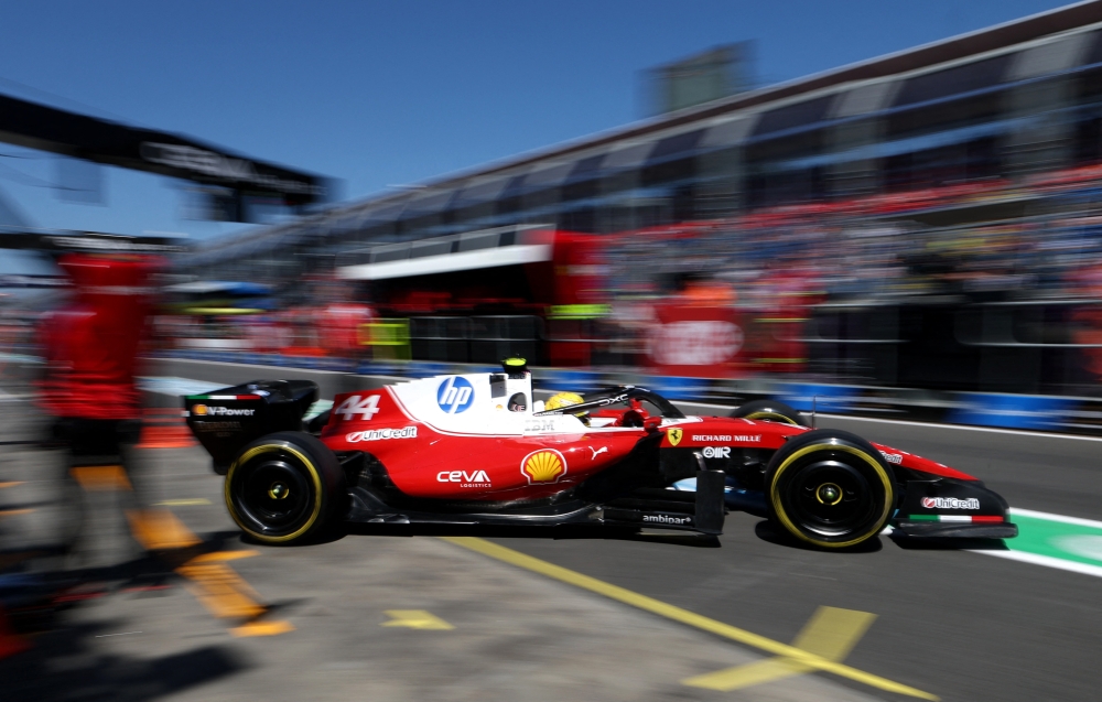 Ferrari’s Lewis Hamilton sits in the pits during practice for the Australian Grand Prix at the Albert Park Grand Prix Circuit in Melbourne on March 6, 2026. — Reuters pic
