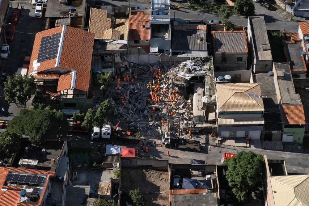 Aerial view of Minas Gerais’ firefighters working at a collapsed nursing home in Belo Horizonte, Minas Gerais State, Brazil on March 5, 2026. — AFP pic 