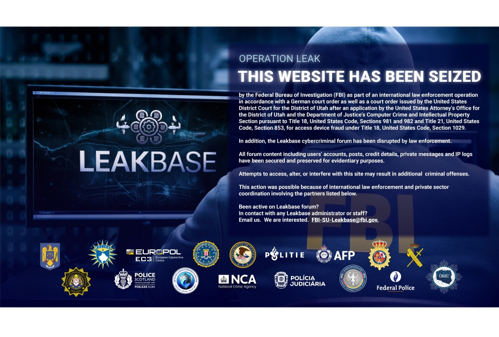 The United States Department of Justice (DOJ) has announced the seizure of the LeakBase database. — Picture courtesy of DOJ