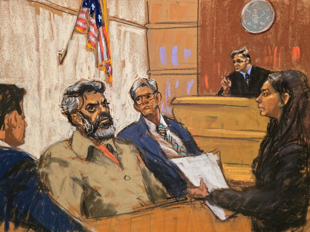 Asif Merchant, a Pakistani man with alleged ties to Iran, appears on charges in connection with a foiled plot to assassinate a US politician or government officials, in a courtroom in New York September 16, 2024 in this courtroom sketch. — Reuters pic