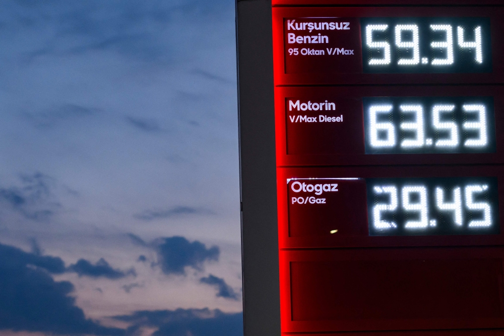 This photographe shows prices at a petrol station in Istanbul on March 6, 2026 as fears have grown of a possible inflationary wave as war in the Middle East sends energy prices shooting upwards. — AFP pic 
