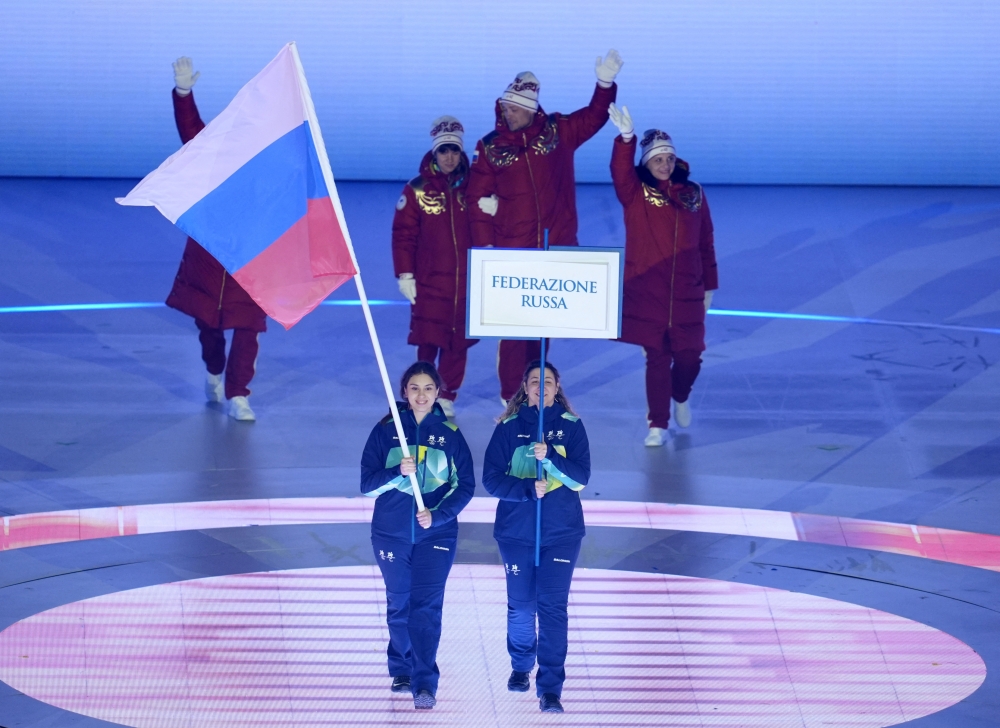 Russian athletes are seen in the athletes parade during the Milano Cortina 2026 Paralympics Opening Ceremony at Arena di Verona, Verona March 6, 2026. — Reuters pic