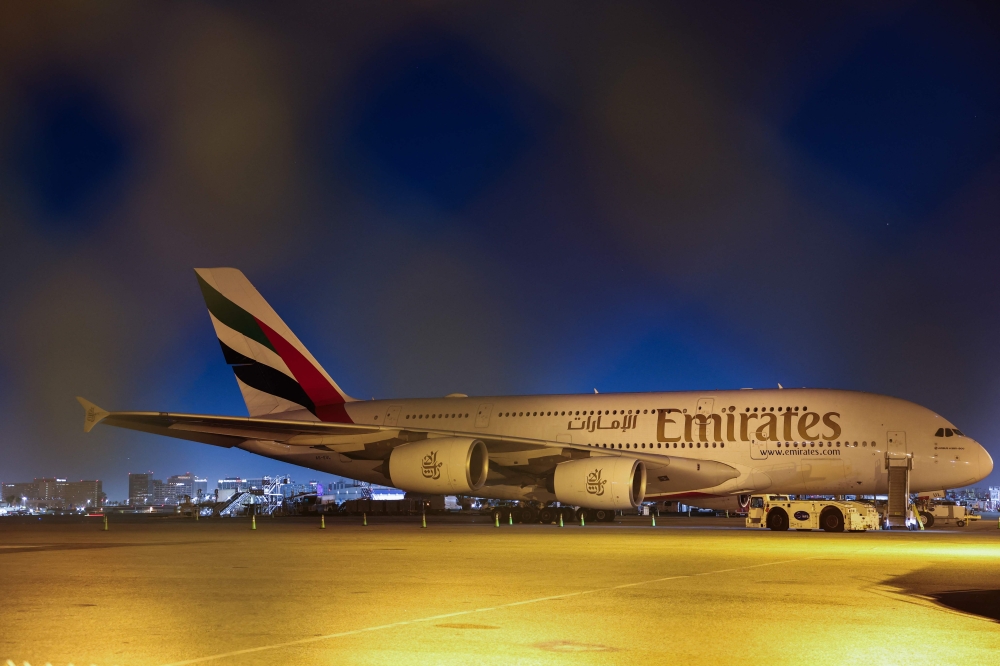 An Emirates airliner sits parked at Los Angeles International Airport (LAX) in Los Angeles, California on March 2, 2026, after its return flight to Dubai International Airport (DXB) was cancelled due to the war in the Middle East. — AFP pic 