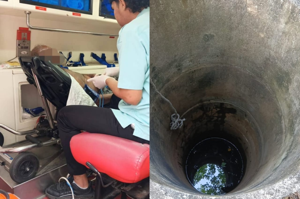 The man, believed to be homeless, suffered minor injuries and exhaustion after the ordeal. — Penang Bomba pic