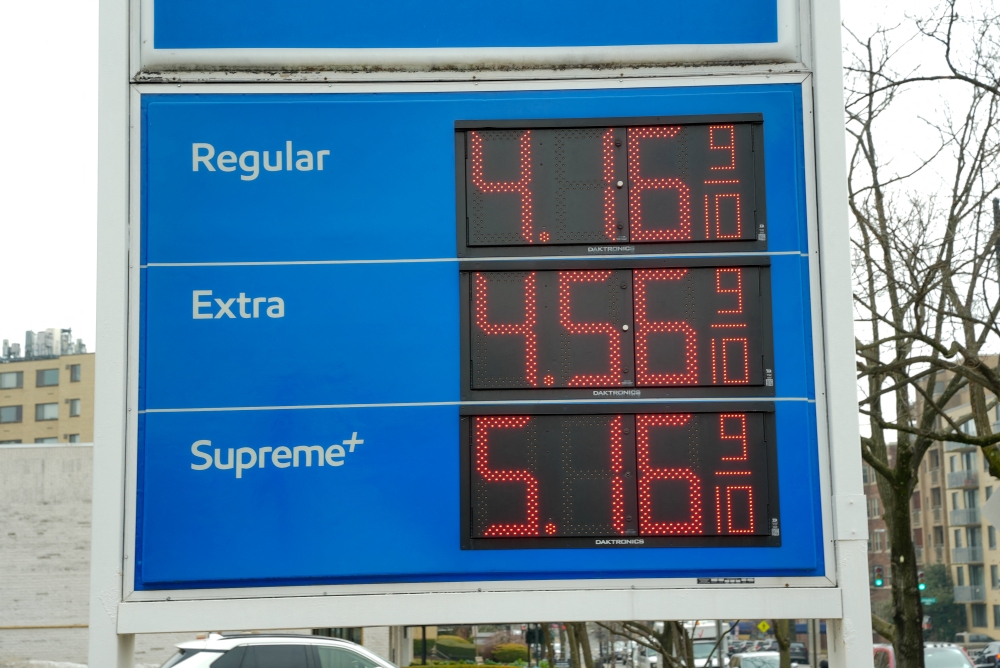 Fuel prices are seen at an Exxon station in Washington, DC on March 5, 2026. — Reuters pic