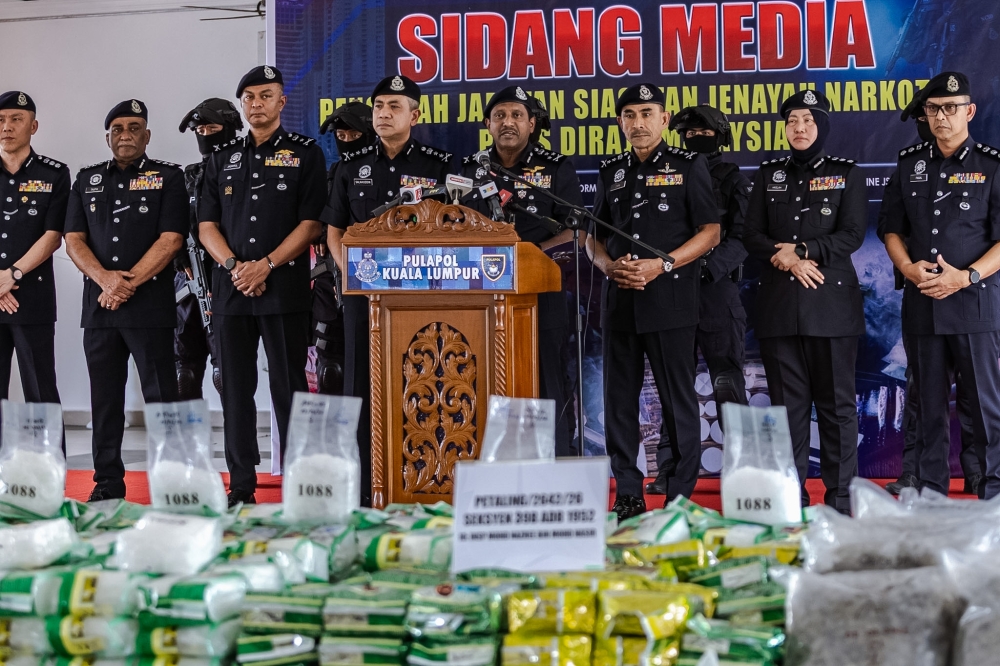 Bukit Aman Narcotics Criminal Investigation Department director Datuk Hussein Omar Khan said authorities also arrested two male locals aged 38 and 44 during several raids conducted on March 2. — Picture by Firdaus Latif