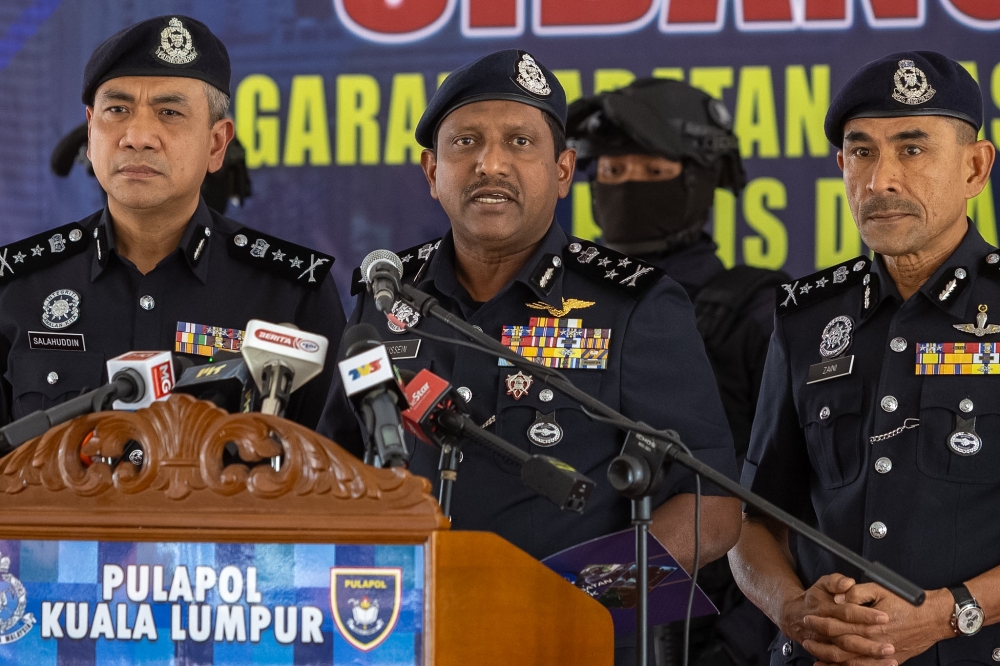 Bukit Aman Narcotics Criminal Investigation Department director Datuk Hussein Omar Khan speaks during a press conference at the Police Training Centre (Pulapol) in Kuala Lumpur, March 9, 2026. — Picture by Firdaus Latif