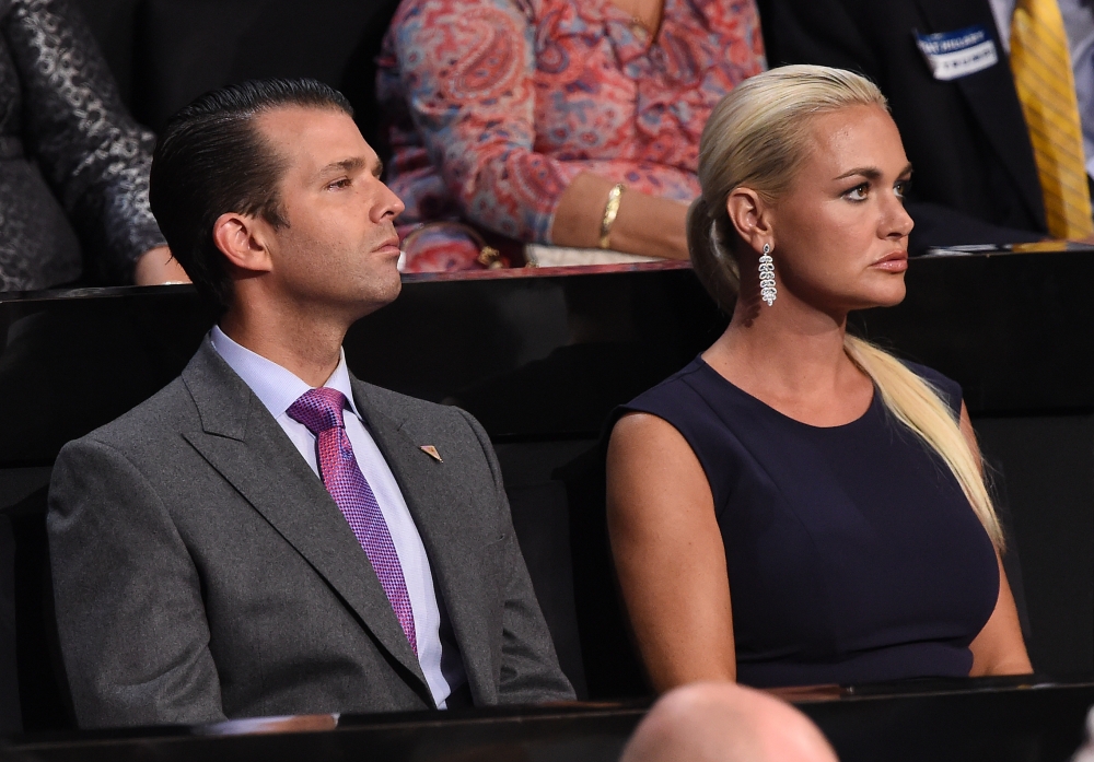 In this file photo taken on July 21, 2016 Donald Trump Jr, and his then wife Vanessa Trump look on during the Republican National Convention at the Quicken Loans Arena in Cleveland, Ohio. — AFP pic
