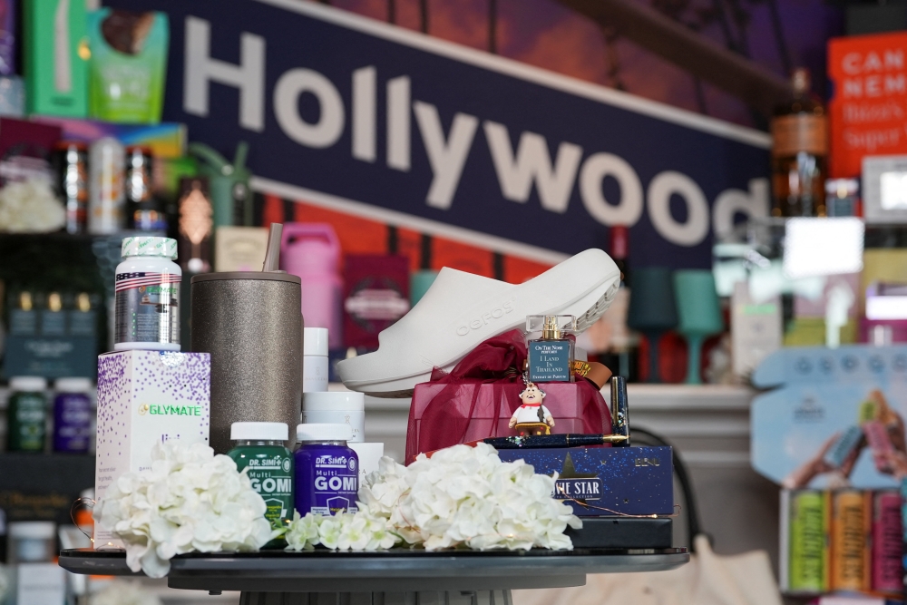 Items included in the ‘Everyone Wins’ nominee gift bag are displayed in Los Angeles, California March 9, 2026. — Reuters pic  