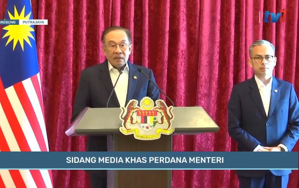 Prime Minister Datuk Seri Anwar Ibrahim speaks during a special press conference, which was broadcast live on his Facebook page. — Screengrab from Facebook/Anwar Ibrahim 
