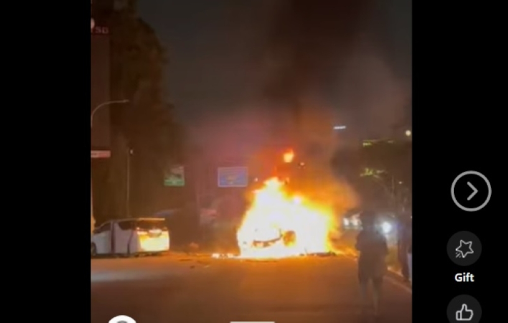 The crash occurred at around 5am, with one of the vehicles catching fire following the impact. — Screengrab from Facebook/