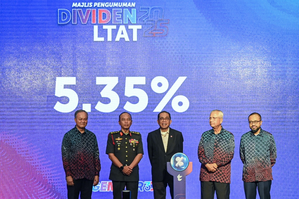 Defence Minister Datuk Seri Mohamed Khaled Nordin (centre) at the Armed Forces Fund Board (LTAT) dividend announcement ceremony for the 2025 financial year in Kuala Lumpur, March 12, 2026. — Bernama pic 