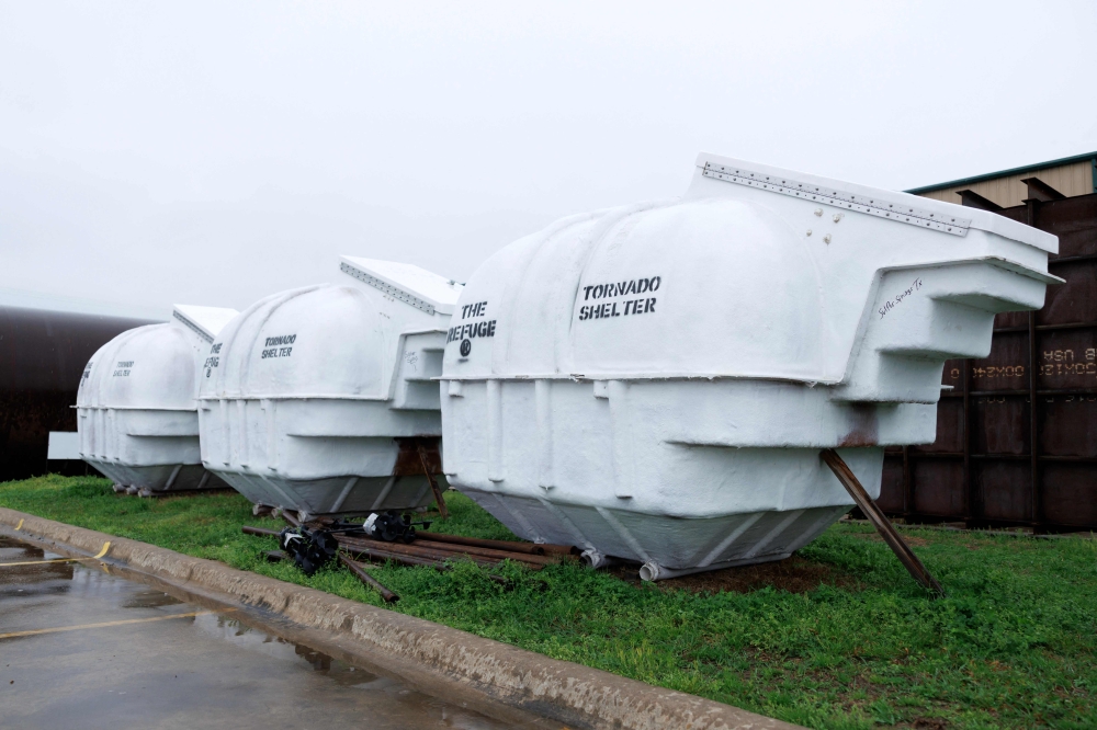 Tornado shelters are seen outside at the Atlas Survival Shelters factory in Sulphur Springs, Texas on March 7, 2026. — AFP pic