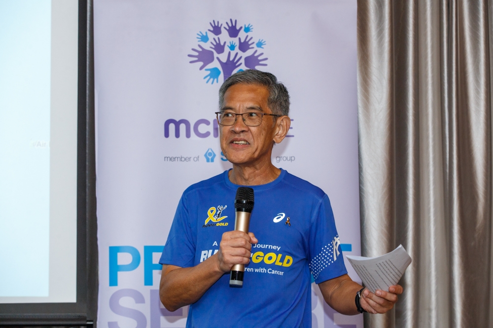 Lim Shyang Guey, 66, speaks to the media during a press conference about his run in support of children with cancer, in Kuala Lumpur on March 12, 2026. — Picture by Raymond Manuel