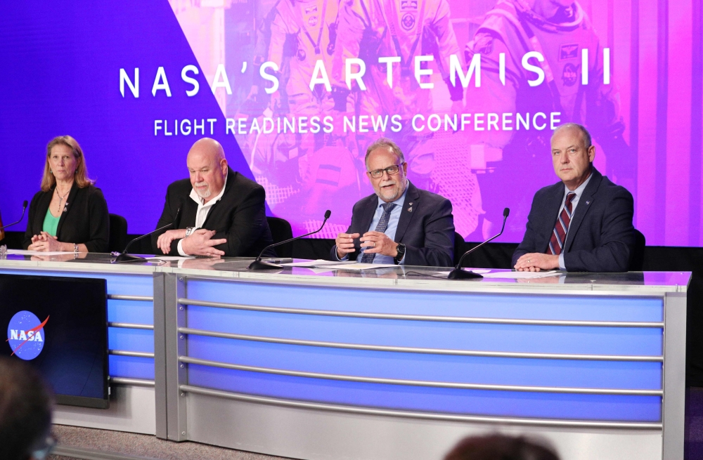 (From left) Lori Glaze, acting associate administrator, Exploration Systems Development Mission Directorate, John Honeycutt, chair, Artemis II Mission Management Team, Shawn Quinn, manager, Exploration Ground Systems Program and Norm Knight, director, Flight Operations Directorate participate in a press conference about revisions and fixes being done to numerous Artemis II rocket components at the Kennedy Space Center in Cape Canaveral, Florida, on March 12, 2026. — AFP pic 