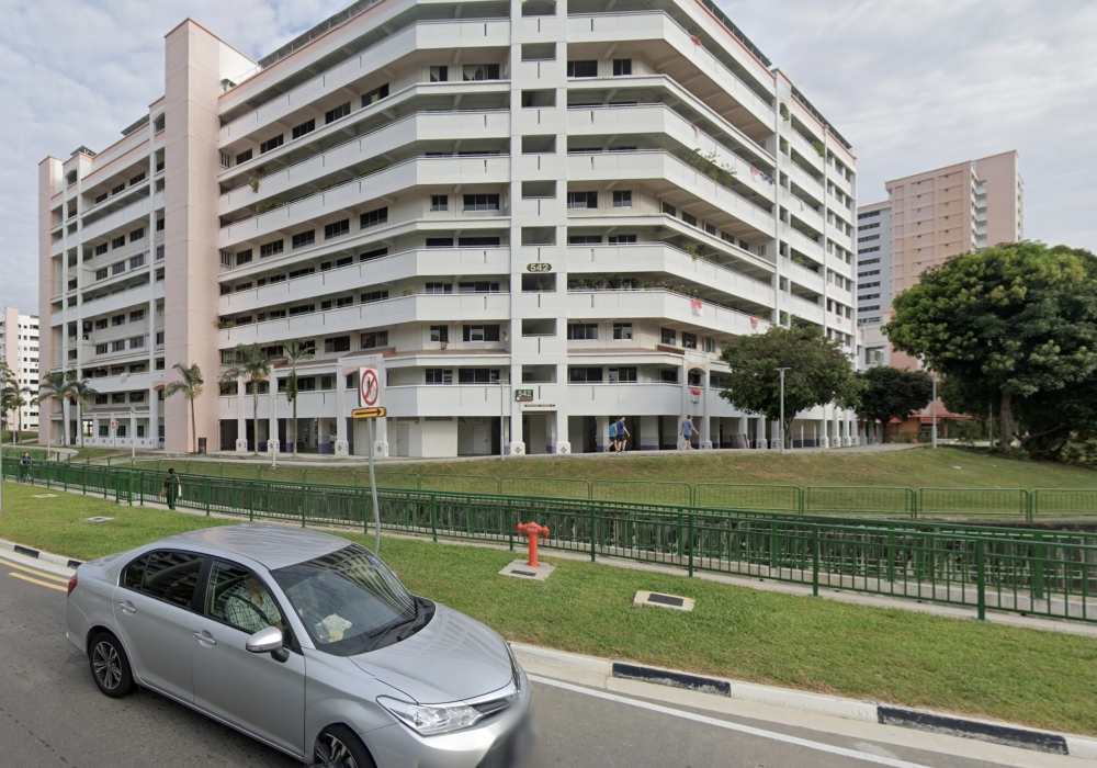 Block 542 Hougang Avenue 8, where a man tripped over a concrete hump during upgrading works. — Picture via Google Maps