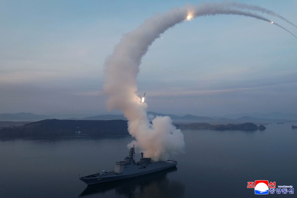 This picture taken on March 10, 2026 and released by North Korea's official Korean Central News Agency (KCNA) via KNS on March 11, 2026 shows a strategic cruise missile test launch conducted on the destroyer Choe Hyon at an undisclosed location in North Korea. — KCNA handout pic via AFP