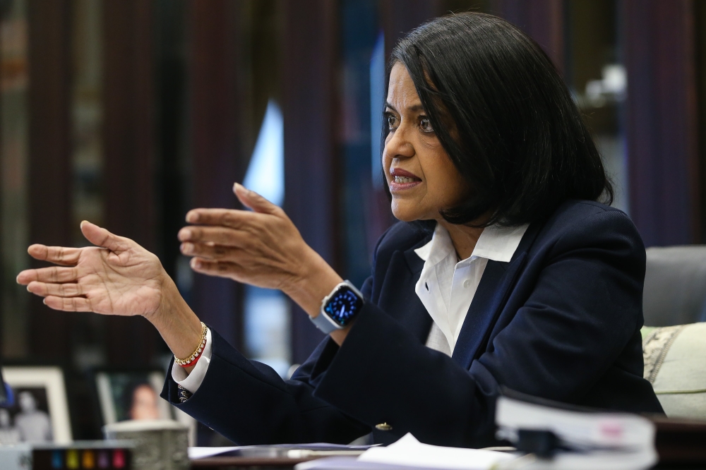 Tan Sri Nallini Pathmanathan, who recently retired as a Federal Court judge, said legal aid, ‘pro bono’ work and artificial intelligence can all be used to improve Malaysians’ access to justice. — Picture by Yusof Isa