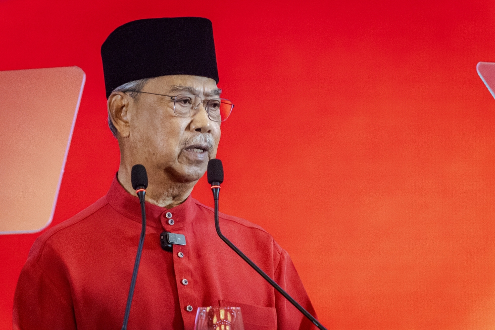 Bersatu president Tan Sri Muhyiddin Yassin speaks at the party's annual general assembly at the Ideal Convention Centre (IDCC) in Shah Alam on September 6, 2025. — Picture by Firdaus Latif