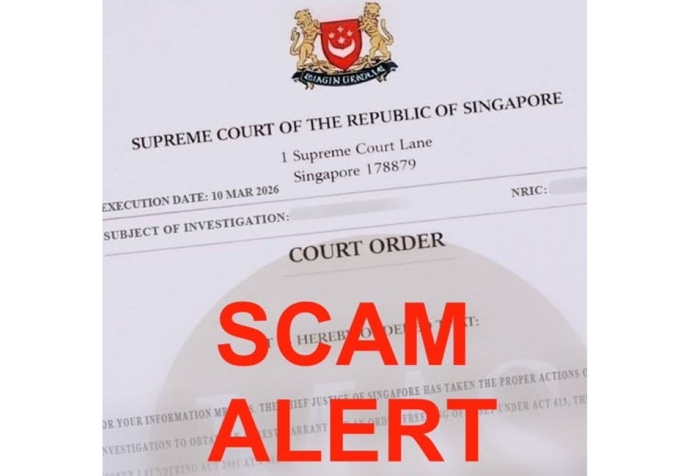Singapore Courts (SG Courts) has warned the public about a scam involving fake court orders that demand victims transfer money to avoid legal action. — Picture via Facebook/SG Courts