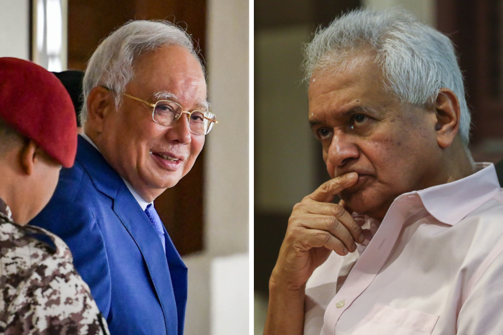 A combination photo shows ex-prime minister Datuk Seri Najib Razak and former attorney general Tan Sri Tommy Thomas. — Pictures by Firdaus Latif/Yusof Mat Isa